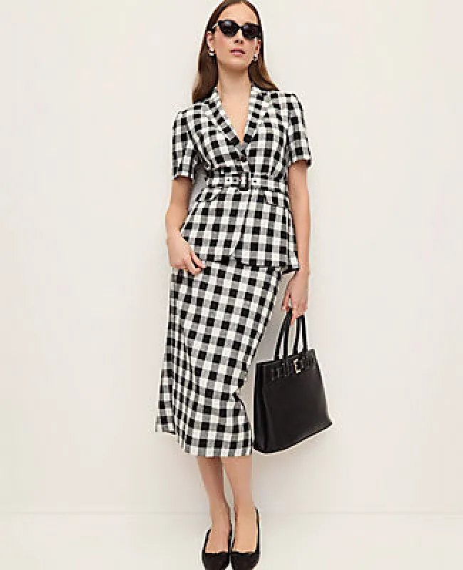 Ann Taylor The Button Midi Skirt in Gingham Linen Blend sold by Ann Taylor