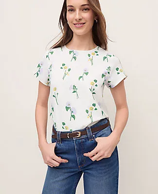 Ann Taylor Floral Mixed Media Crew Neck Tee sold by Ann Taylor