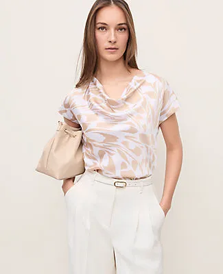 Ann Taylor Petite Geo Satin Cowl Neck Top sold by Ann Taylor
