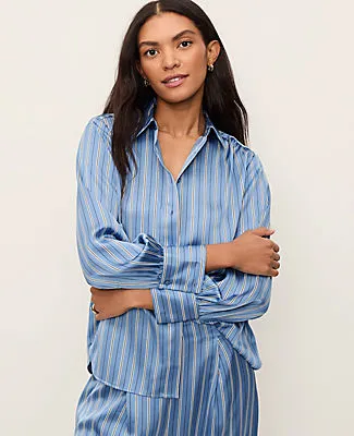 Ann Taylor Striped Satin Collared Shirt sold by Ann Taylor