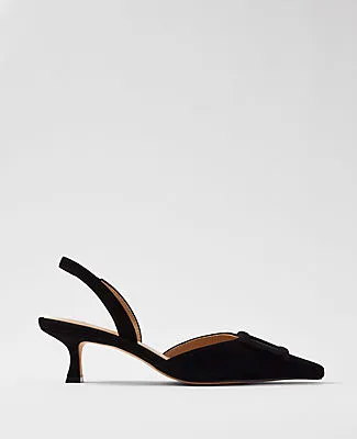 Ann Taylor Pointy Toe Buckle Suede Slingback Pump sold by Ann Taylor