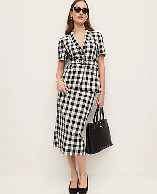 Ann Taylor The Button Midi Skirt in Gingham Linen Blend sold by Ann Taylor