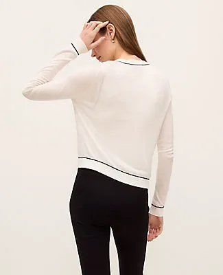Ann Taylor Petite Tipped Crew Neck Cardigan sold by Ann Taylor product image thumbnail 2