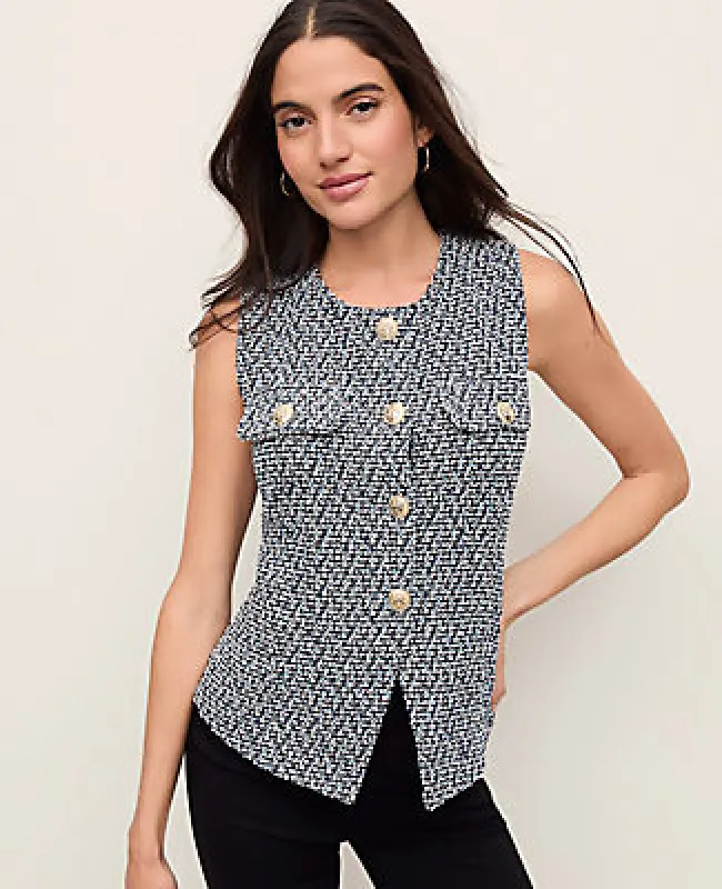 Ann Taylor The Petite Cutaway Vest in Tweed sold by Ann Taylor