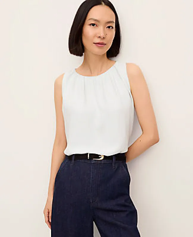 Ann Taylor Petite Mixed Media Gathered Sleeveless Top made by Ann Taylor