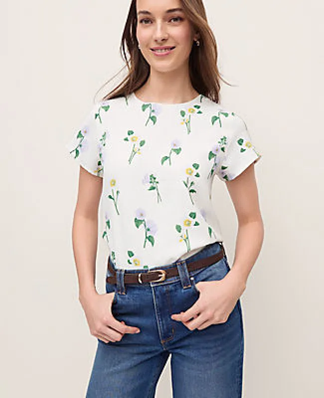 Ann Taylor Floral Mixed Media Crew Neck Tee made by Ann Taylor