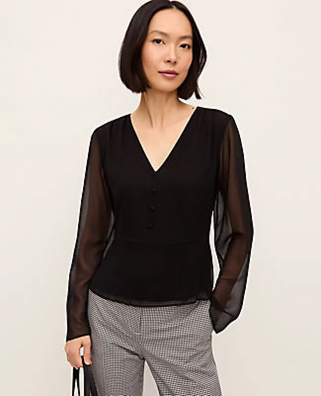 Ann Taylor Petite V-Neck Peplum Blouse sold by Ann Taylor