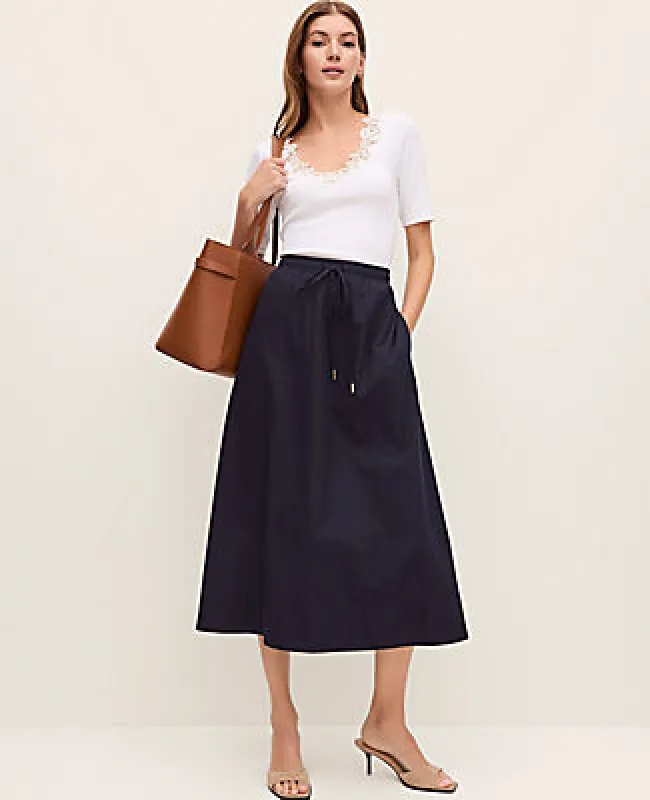 Ann Taylor Petite Weekend Collection Drawstring Waist Midi Skirt made by Ann Taylor