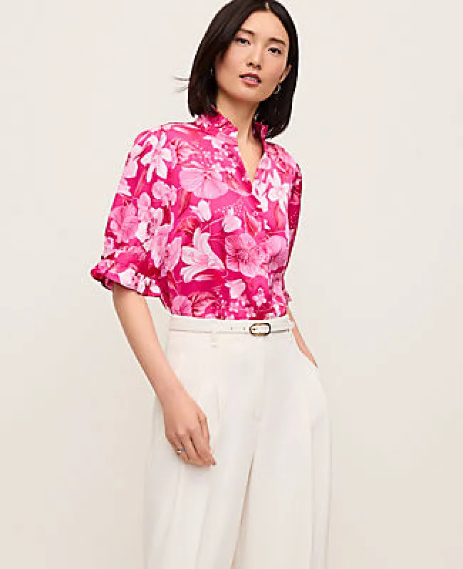 Ann Taylor Floral Ruffle Collar Blouse made by Ann Taylor