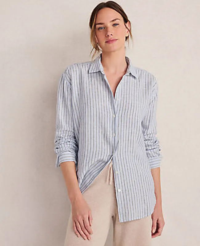 Ann Taylor Haven Well Within The Daily Shirt in Linen Stripe made by Ann Taylor