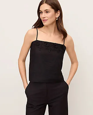 Ann Taylor Floral Appliqué Linen Blend Tank Top sold by Ann Taylor