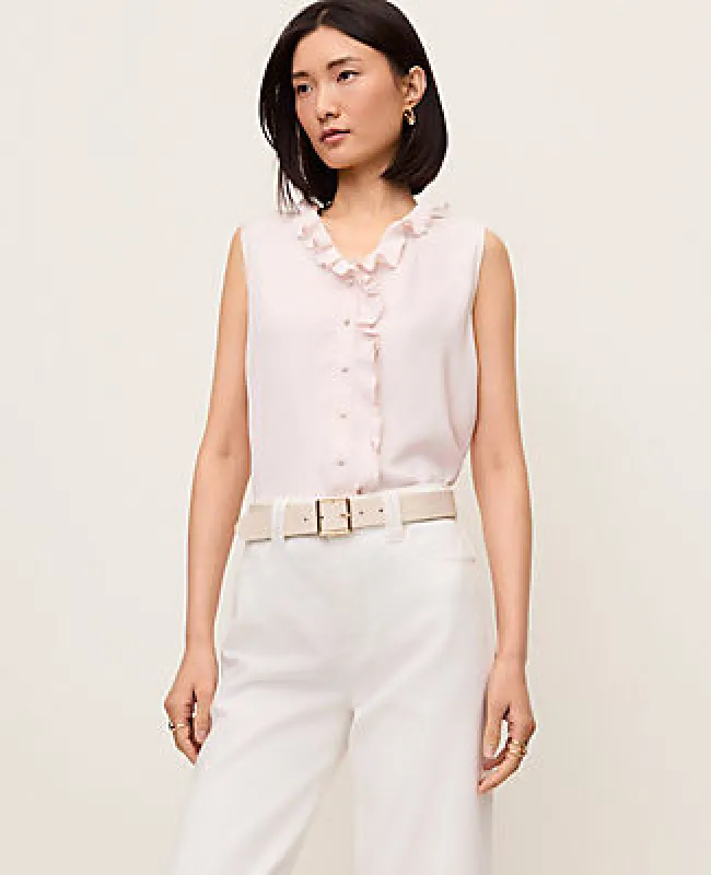 Ann Taylor Mixed Media V-neck Ruffle Shell Top sold by Ann Taylor
