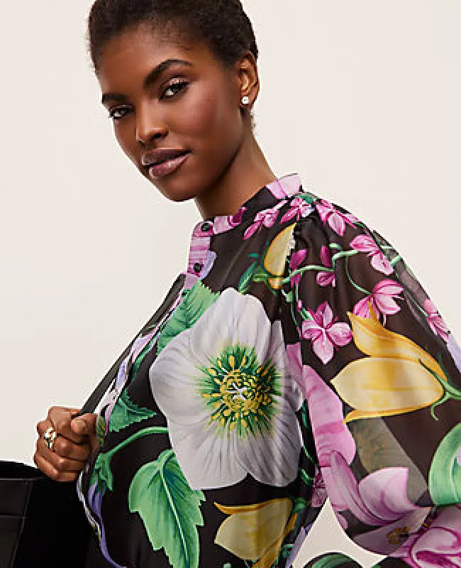 Ann Taylor Floral Ruffle Trim Blouse made by Ann Taylor