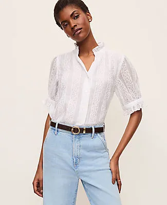 Ann Taylor Eyelet Ruffle Collar Shirt sold by Ann Taylor