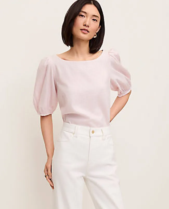 Ann Taylor Linen Blend Boatneck Popover Top made by Ann Taylor