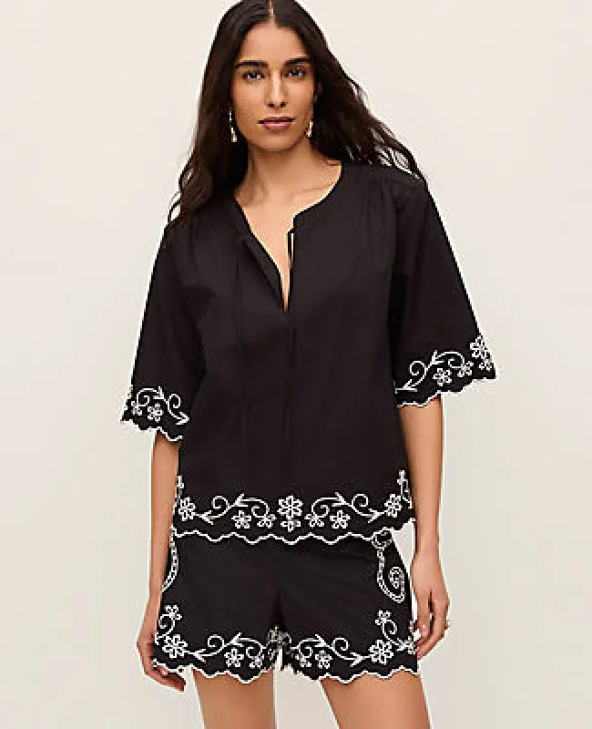 Ann Taylor Petite Embroidered V-Neck Blouse made by Ann Taylor