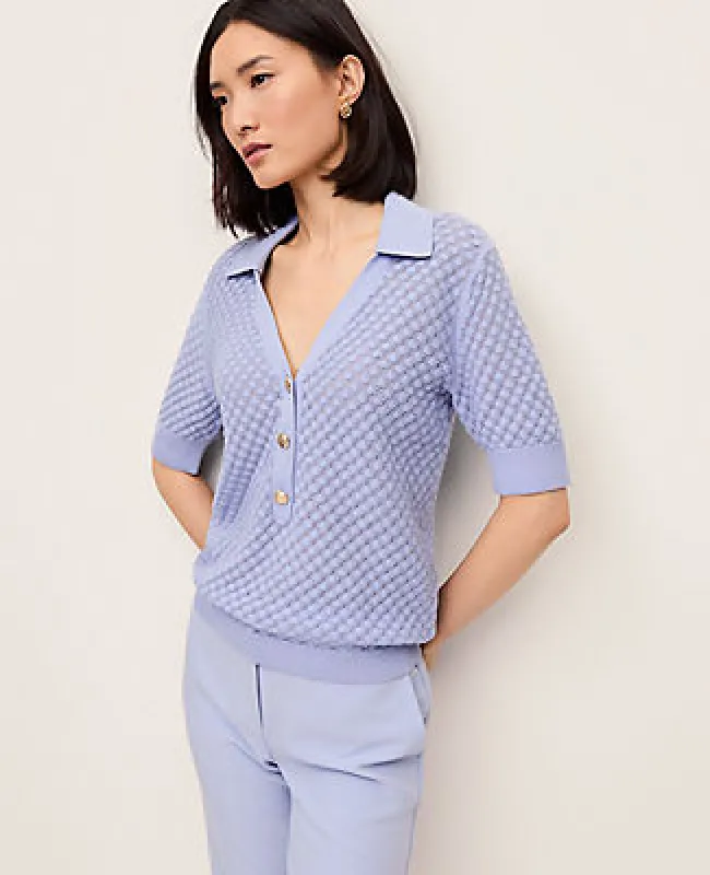 Ann Taylor Pointelle Polo Sweater made by Ann Taylor