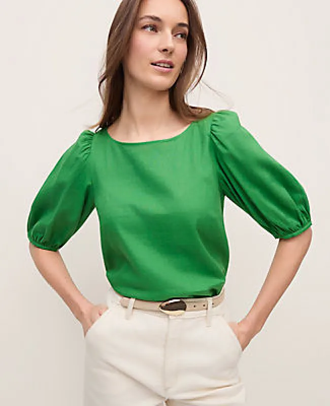 Ann Taylor Linen Blend Boatneck Popover Top made by Ann Taylor