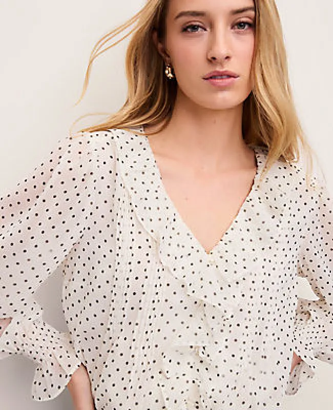 Ann Taylor Micro Dot Ruffle Trim Blouse made by Ann Taylor
