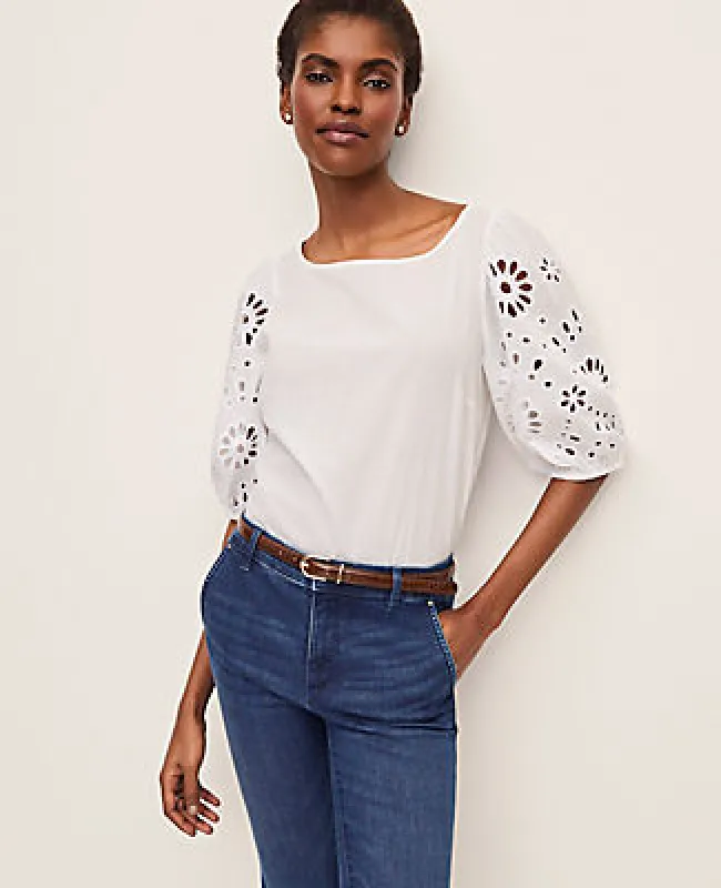 Ann Taylor Embroidered Boatneck Popover Top sold by Ann Taylor
