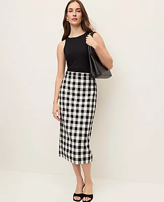 Ann Taylor The Button Midi Skirt in Gingham Linen Blend sold by Ann Taylor product image thumbnail 4