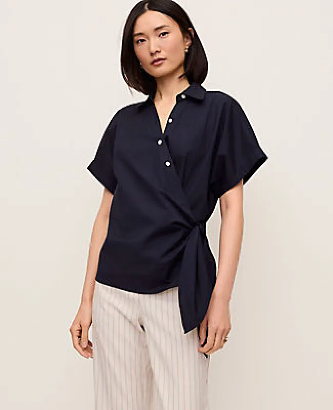 Ann Taylor Collared Tie Waist Top sold by Ann Taylor