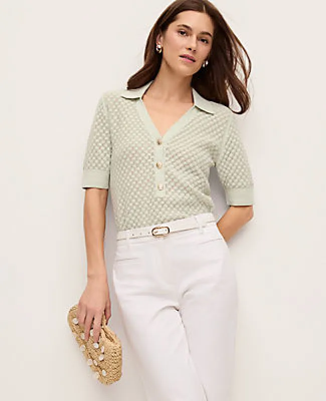 Ann Taylor Pointelle Polo Sweater made by Ann Taylor