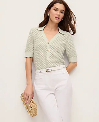 Ann Taylor Pointelle Polo Sweater sold by Ann Taylor