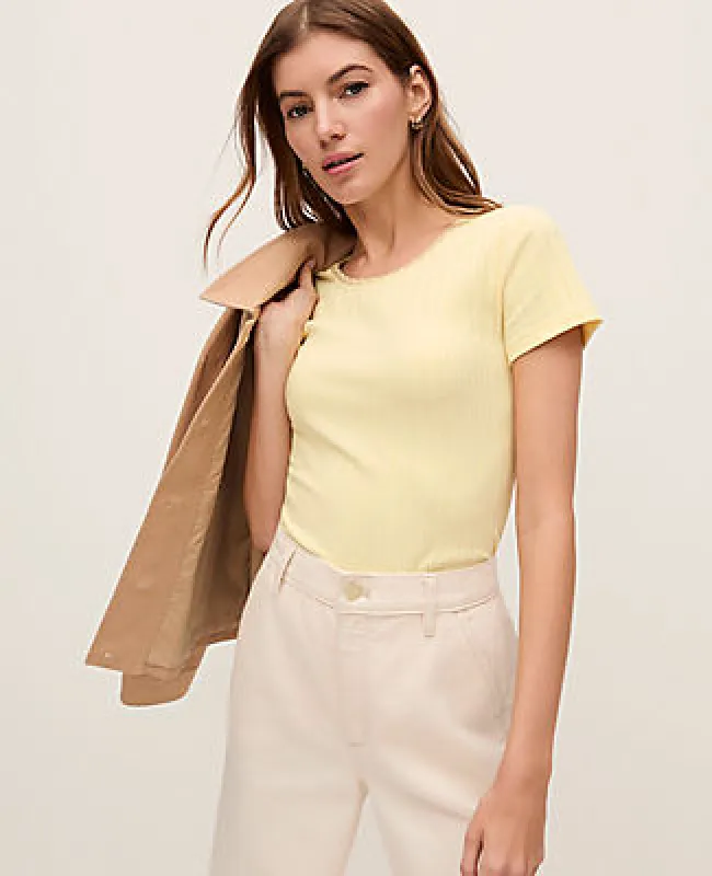 Ann Taylor Petite Weekend Collection Lace Trim Pointelle Tee made by Ann Taylor
