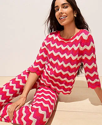 Ann Taylor Petite Striped Crochet Sweater sold by Ann Taylor product image thumbnail 3