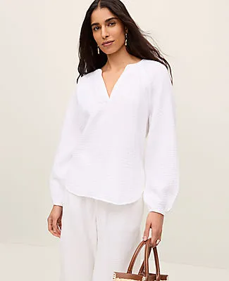 Ann Taylor Cotton Gauze Split Neck Blouse sold by Ann Taylor