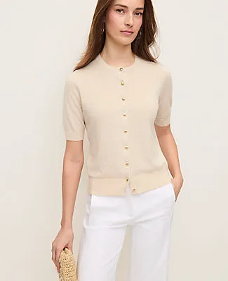 Ann Taylor Shell Top Button Short Sleeve Linen Cardigan sold by Ann Taylor