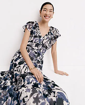 Ann Taylor Petite Floral Flutter Sleeve Midi Dress sold by Ann Taylor product image thumbnail 4
