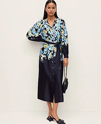 Ann Taylor Petite Floral Satin Midi Shirtdress sold by Ann Taylor
