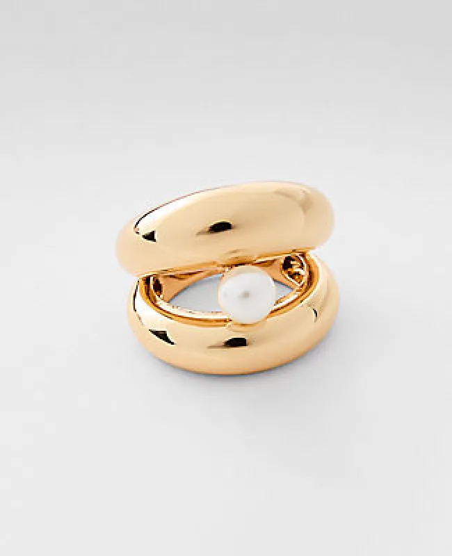 Ann Taylor Pearl Double Metal Ring sold by Ann Taylor