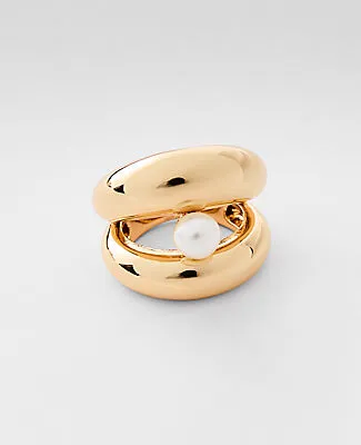 Ann Taylor Pearl Double Metal Ring sold by Ann Taylor