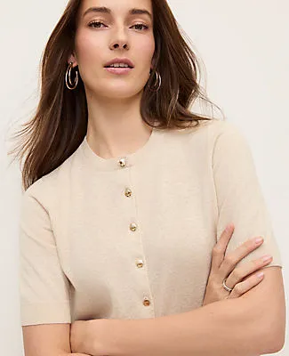 Ann Taylor Shell Top Button Short Sleeve Linen Cardigan sold by Ann Taylor product image thumbnail 3