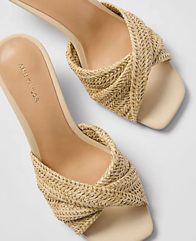Ann Taylor Straw Kitten Heel Mule Sandal sold by Ann Taylor