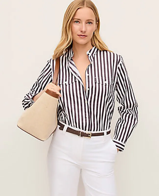 Ann Taylor Striped Oversized Pocket Shirt made by Ann Taylor