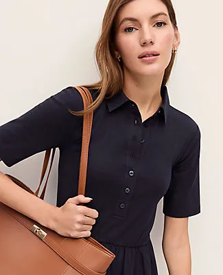 Ann Taylor Petite Weekend Collection Collared Mixed Media Midi Dress sold by Ann Taylor product image thumbnail 3