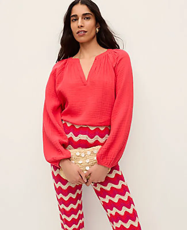 Ann Taylor Cotton Gauze Split Neck Blouse sold by Ann Taylor