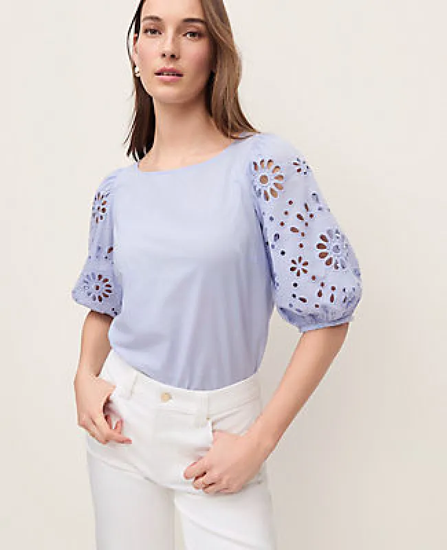 Ann Taylor Petite Embroidered Boatneck Popover Top made by Ann Taylor