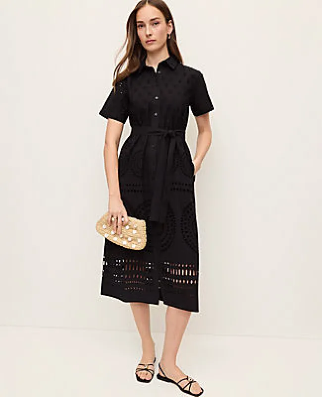 Ann Taylor Midi Belted Eyelet Shirtdress made by Ann Taylor