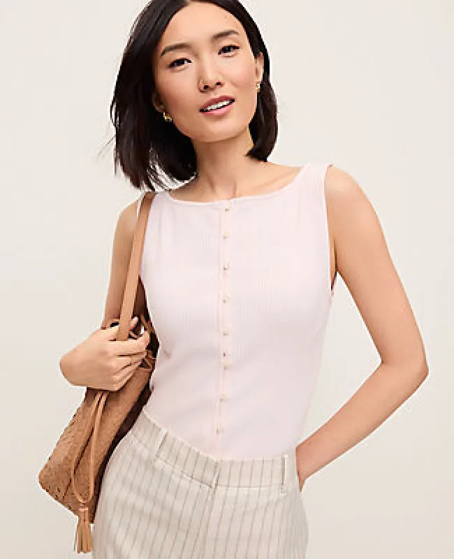 Ann Taylor Petite Ribbed Sleeveless Button Top made by Ann Taylor