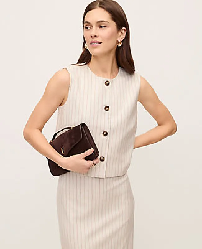Ann Taylor The Crop Crew Neck Vest in Pinstripe made by Ann Taylor