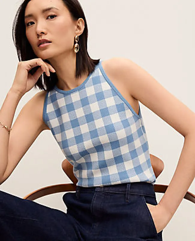 Ann Taylor Petite Gingham Halter Shell Top made by Ann Taylor