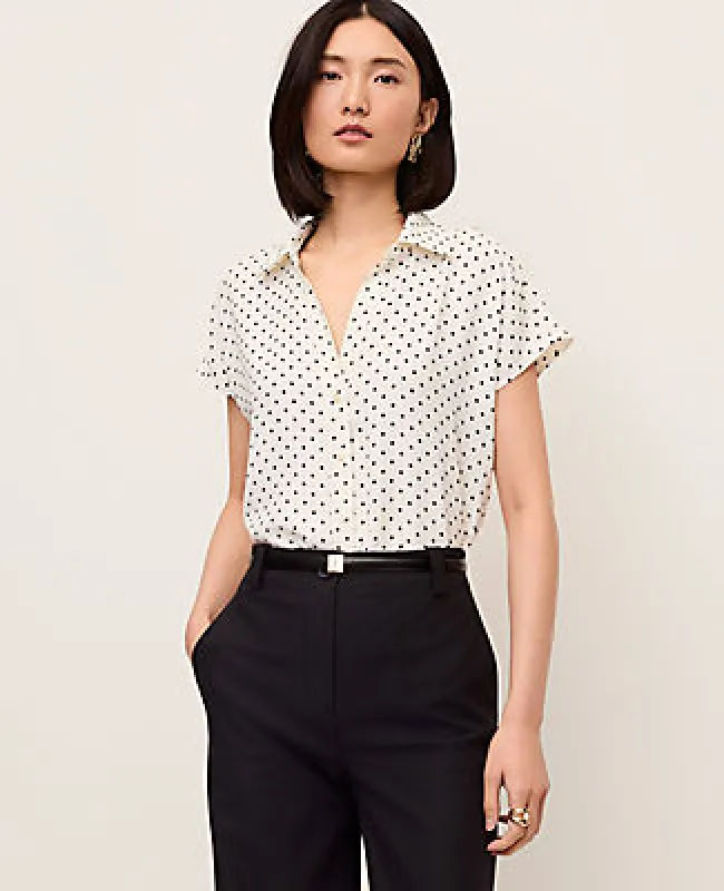 Ann Taylor Petite Polka Dot Split Neck Blouse made by Ann Taylor