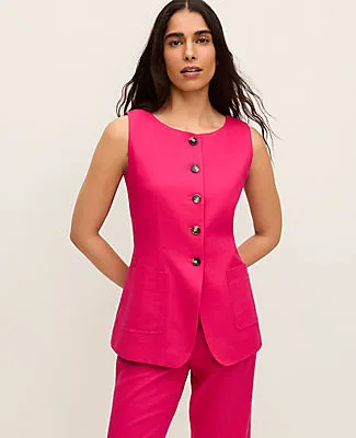 Ann Taylor The Petite Long Crew Neck Vest in Linen Blend sold by Ann Taylor