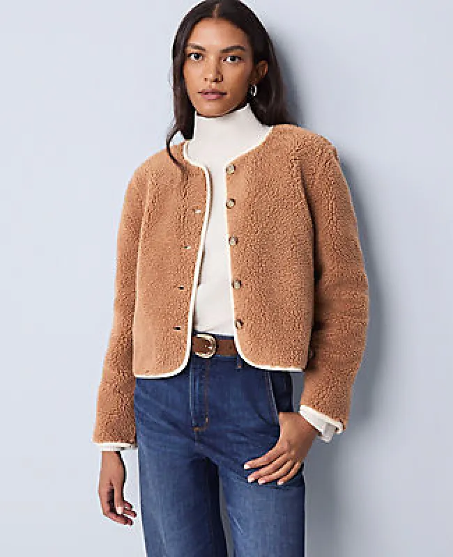 Ann Taylor Weekend Sherpa Crew Neck Jacket sold by Ann Taylor