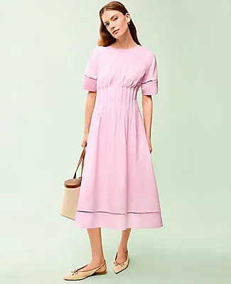 Ann Taylor Pintuck Linen Blend Midi Dress sold by Ann Taylor product image thumbnail 4